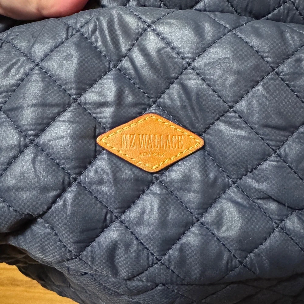 MZ Wallace Blue and Gold Quilted Backpack with Chain Accents - Picture 5 of 6